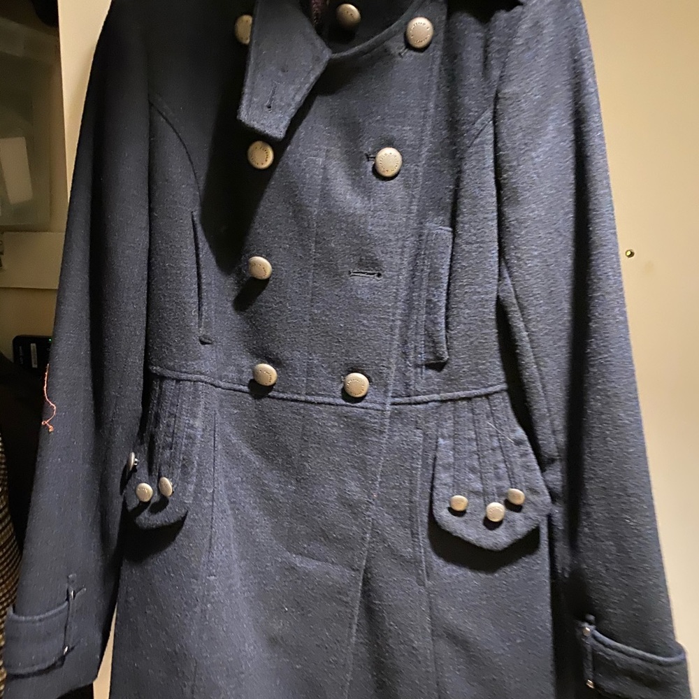 David Buffalo Bitton Checkered Blue Wool Coat